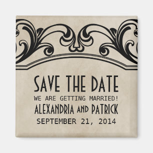 Beige Vintage Swirls Save the Date Magnet