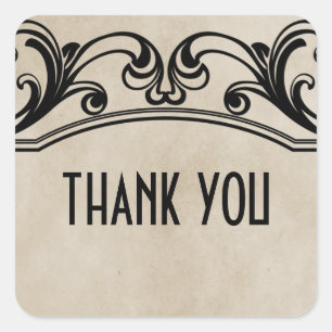Beige Vintage Swirls Thank You Stickers