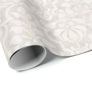 Beige Vintage Victorian Damask Seamless Pattern Wrapping Paper