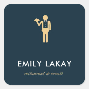 Beige waiter silhouette blue square sticker