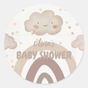 Beige Watercolor Baby Shower Classic Round Sticker