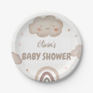 Beige Watercolor Baby Shower Paper Plate