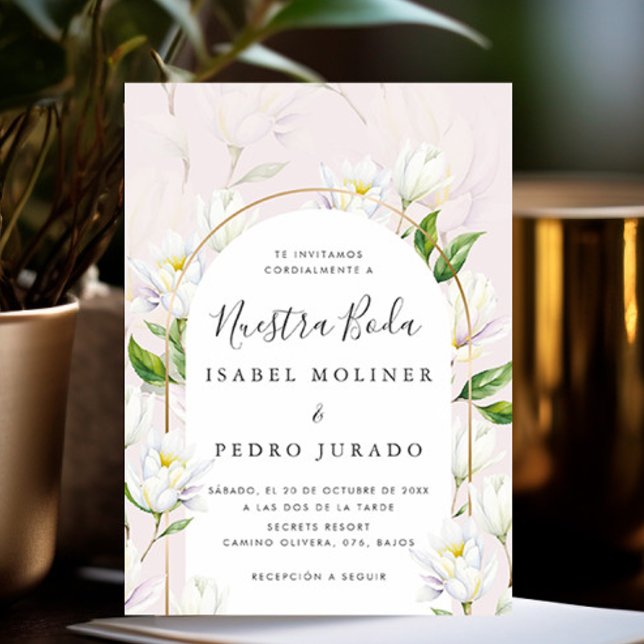 Beige Watercolor Botanical Nuestra Boda Wedding Invitation (Creator Uploaded)