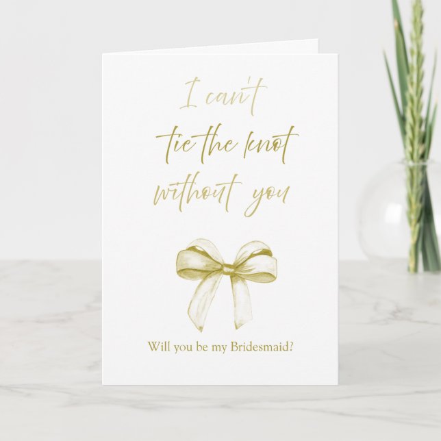 Beige Watercolor Bow Wedding Party Proposal Card (Front)