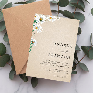 Beige Watercolor Daisy Wildflower QR Code Wedding Invitation