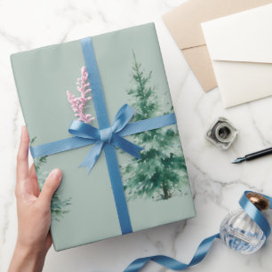 Beige Watercolor Evergreen Christmas big Tree Wrapping Paper
