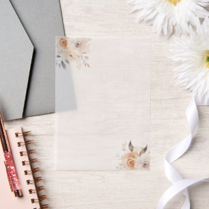 Beige Watercolor Flowers Wedding Overlay Vellum Invitations