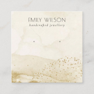Beige Watercolor Gold Glitter Stud Earring Display Square Business Card