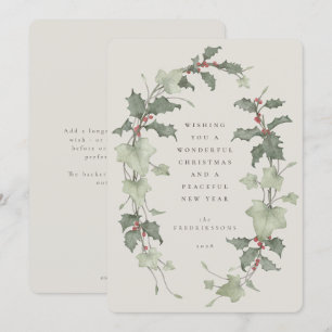 Beige Watercolor Holly & Ivy Holiday Card
