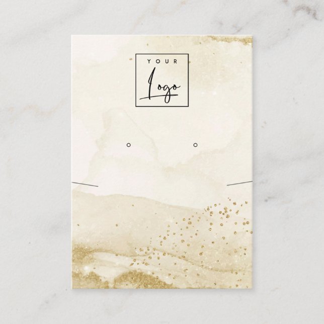 Beige Watercolor Necklace Earring Logo Display Business Card (Front)
