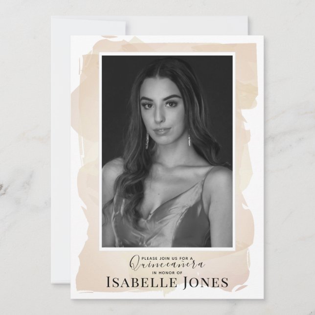 Beige Watercolor Photo Quinceañera (Front)