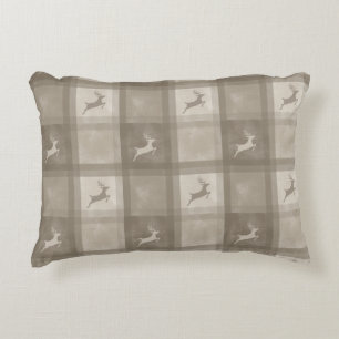 Beige Watercolor Plaid With Deer Christmas Decorative Cushion