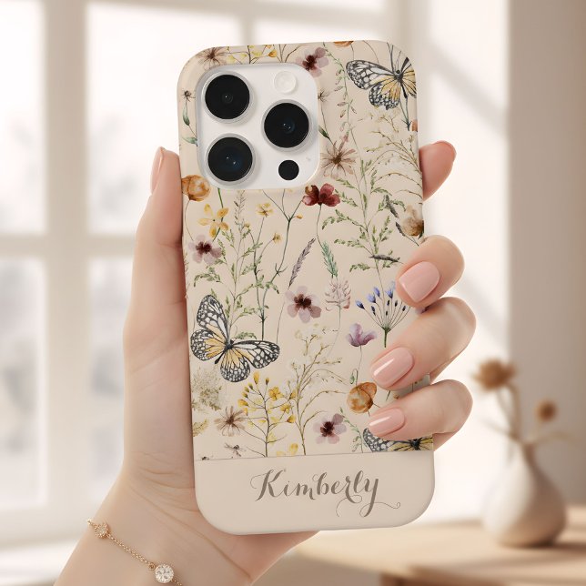 Beige Watercolor Wildflowers Pattern Name  iPhone Case (Creator Uploaded)