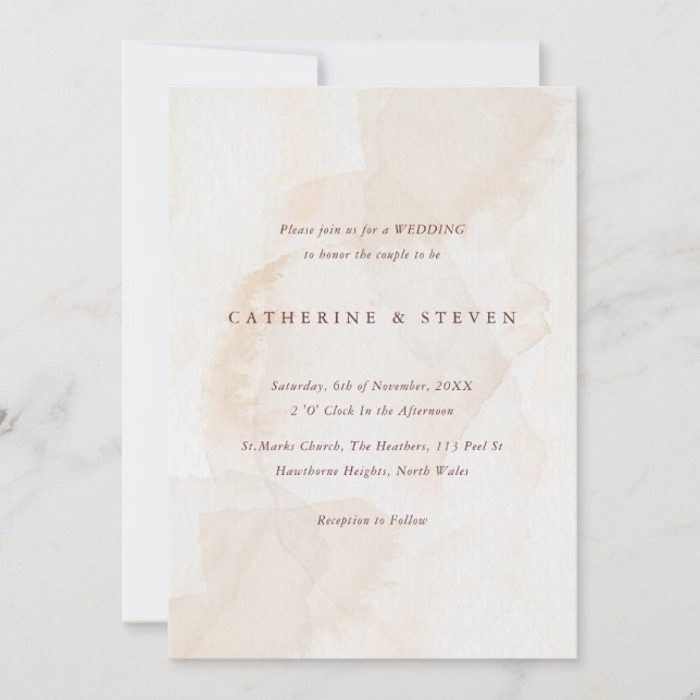 Beige Watercolour Coastal Wedding Invitation (Front)