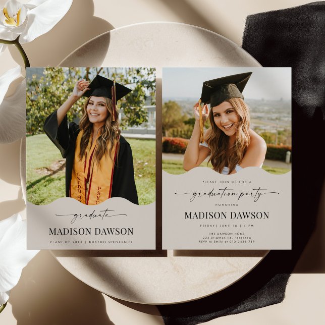 Beige Wave Graduation Party Invite Announcement (Creator Uploaded)