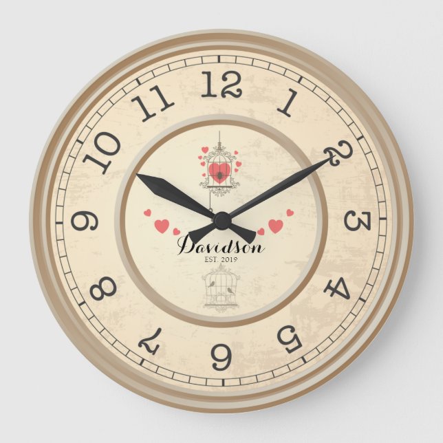 Beige Wedding & Anniversary Personalised Wall Large Clock (Front)