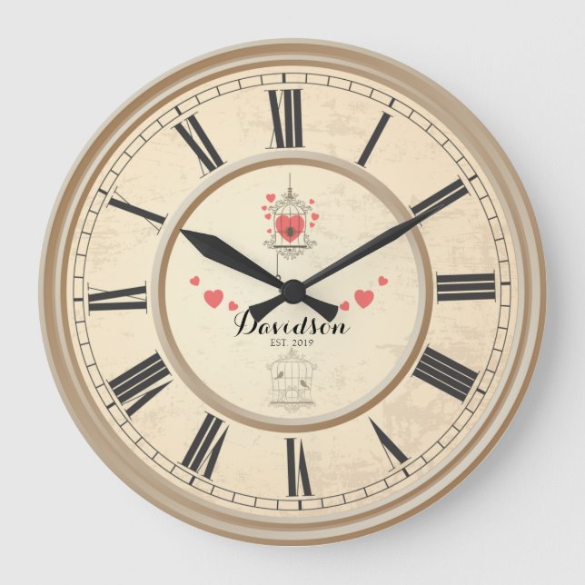 Beige Wedding & Anniversary Personalised Wall Large Clock (Front)