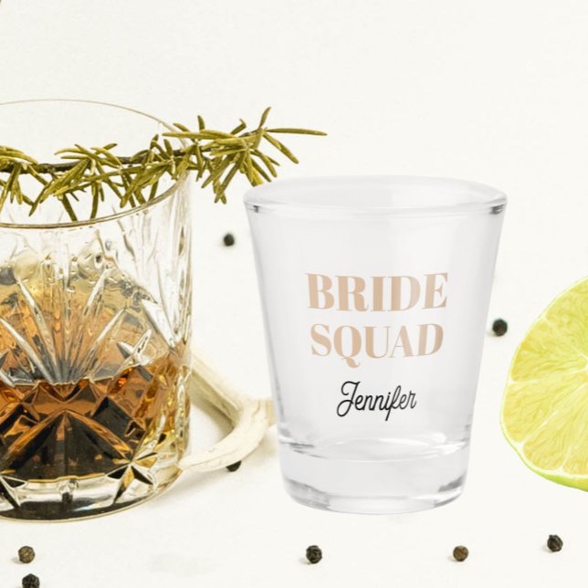 Beige Wedding Bride Squad Personalized Shot Glass (In Situ)