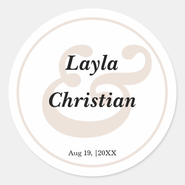 Beige Wedding Classic Round Sticker (Front)