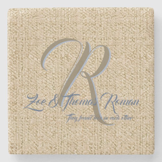 Beige wedding favour personalised coasters (Front)