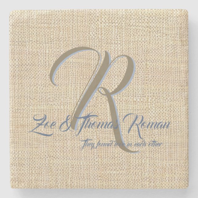 Beige wedding favour personalised coasters (Front)