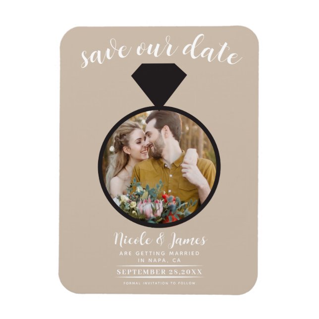 Beige Wedding Ring Photo Save the Date Magnet (Vertical)