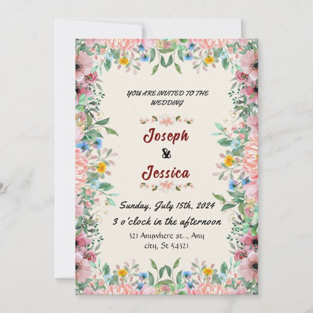Beige Wedding, Romantic Floral Elegance Invitation (Front)