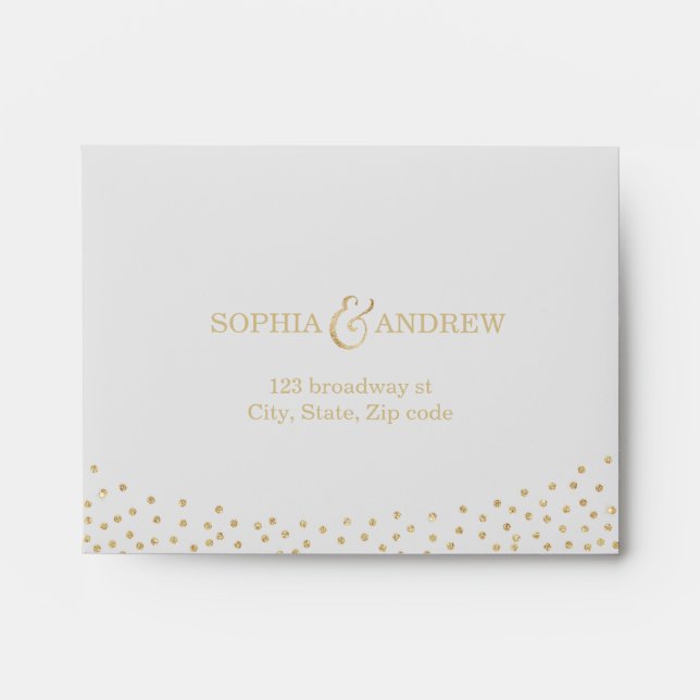 Beige Wedding RSVP Envelope & gold glitter Liner (Front)