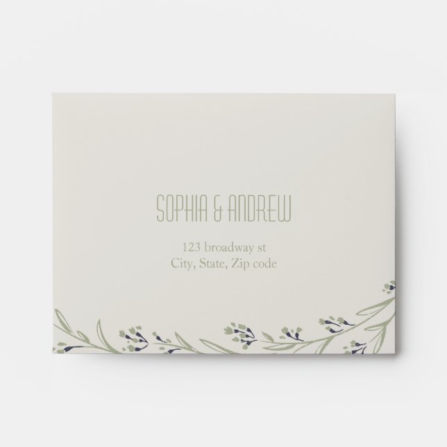 Beige Wedding RSVP Envelope & Rustic Floral Liner (Front)