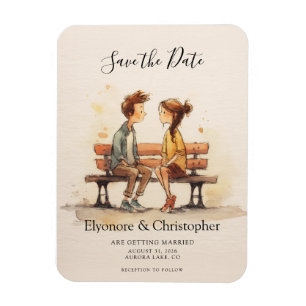Beige Whimsical Watercolor Romantic Couple Wedding Magnet