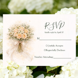 Beige Whimsical Watercolor Romantic Couple Wedding RSVP Card