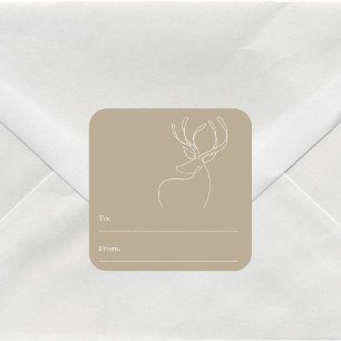 Beige white abstract reindeer modern Christmas Square Sticker