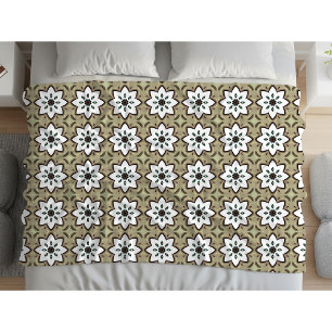 Beige, white and black geometric mandala  fleece blanket
