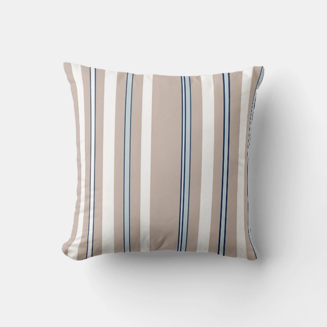Beige, white and blue Striped  Cushion (Front)