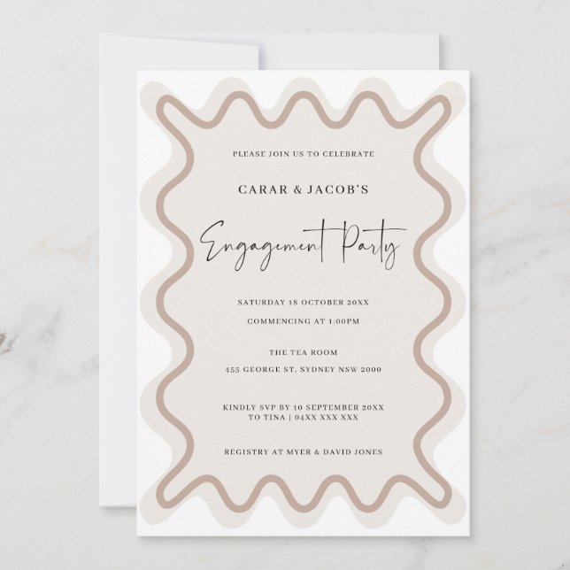 Beige White Border Engagement Party Invitation (Front)