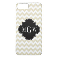 Beige White Chevron Black Quatrefoil 3 Monogram