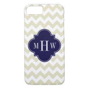 Beige White Chevron Navy Quatrefoil 3 Monogram iPhone 8/7 Case