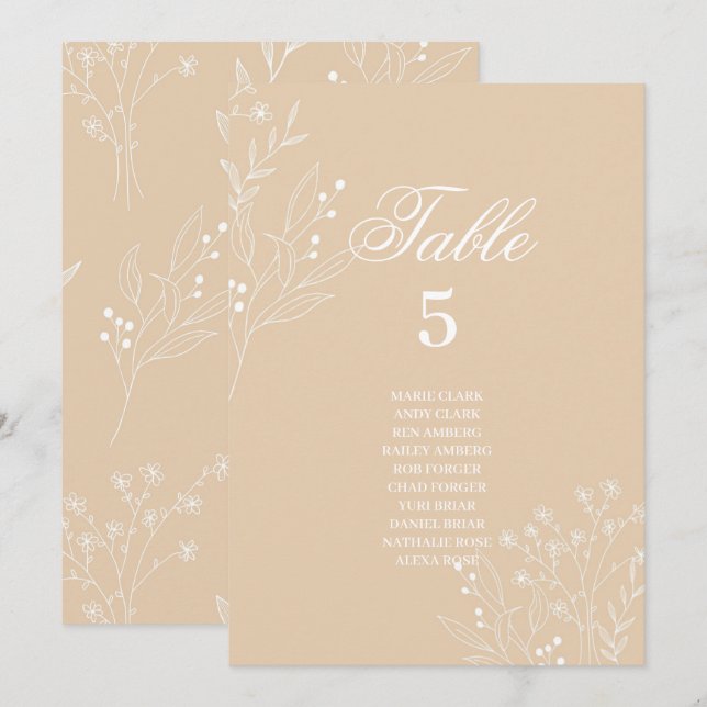 Beige White Corner Floral Boho Seating Charts Invitation (Front/Back)