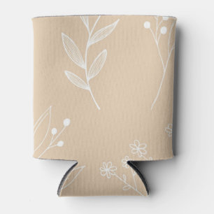 Beige White Corner Floral Boho Wedding Can Cooler