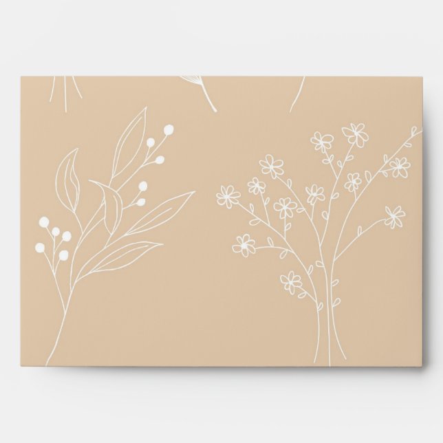 Beige White Corner Floral Boho Wedding Envelope (Front)