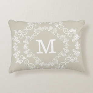 Beige White Custom Monogram Decorative Cushion