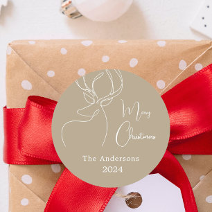 Beige white doodle reindeer modern Christmas Classic Round Sticker