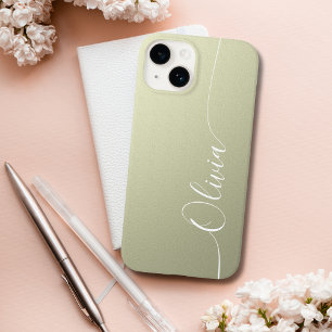 Beige White Elegant Calligraphy Script Name Case-Mate iPhone 14 Case