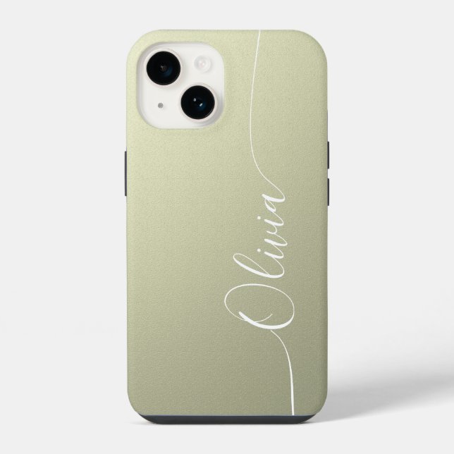Beige White Elegant Calligraphy Script Name iPhone Case (Back)