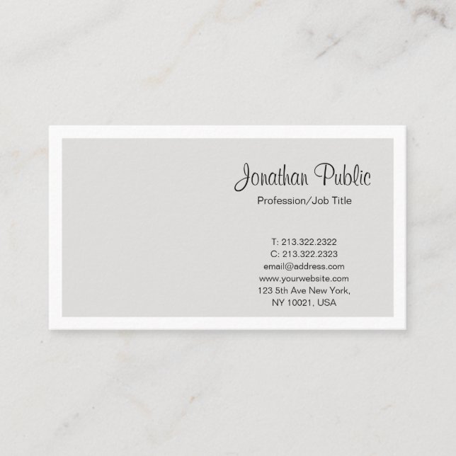 Beige White Elegant Modern Sleek Professional Business Card (Front)
