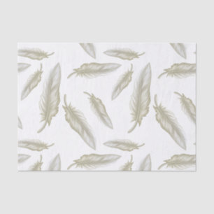 Beige White Feathers Pattern Tissue Paper