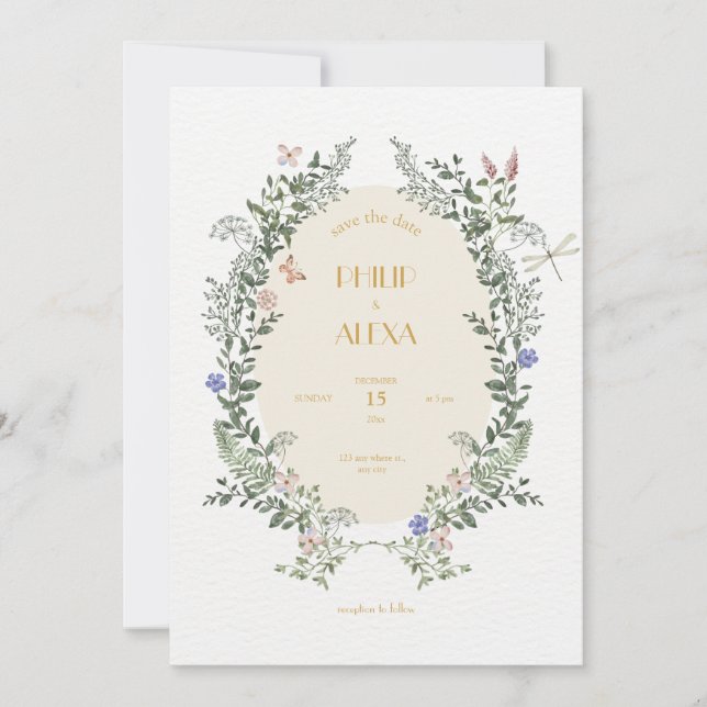 Beige White Floral Elegant Classic Wedding Invitation (Front)