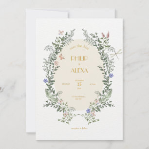 Beige White Floral Elegant Classic Wedding Invitation