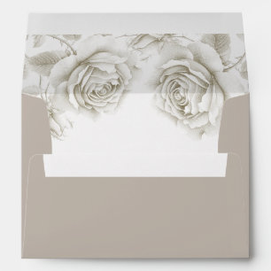 Beige & White Floral Elegant Wedding Envelope