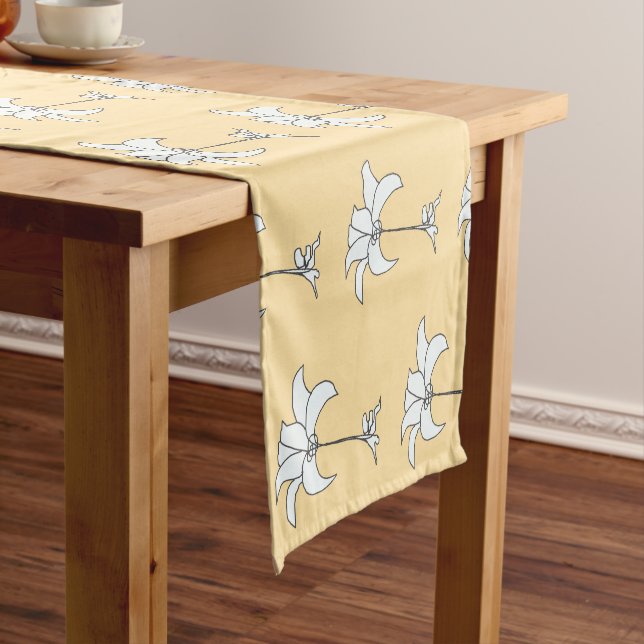 Beige White Floral Short Table Runner (In Situ)